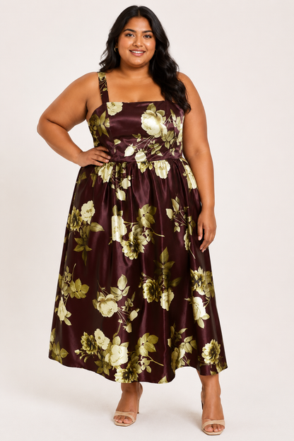 CURVE Floral Satin Midi Dress