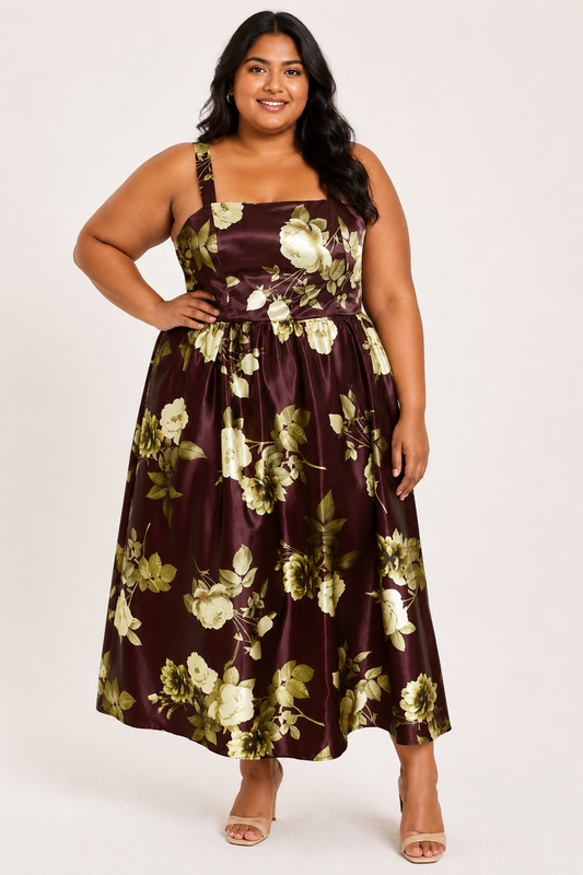 CURVE Floral Satin Midi Dress