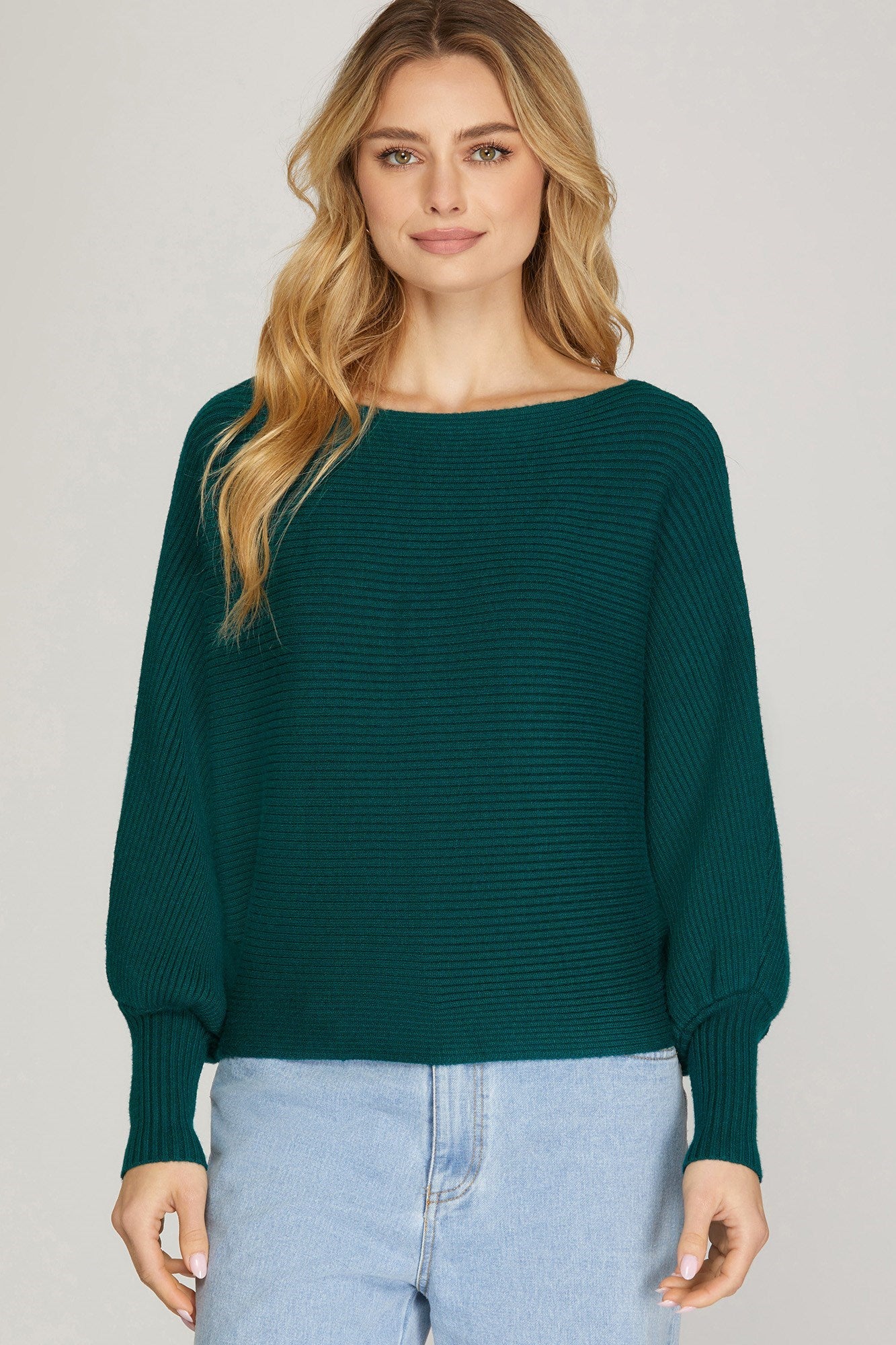 Ballon Sleeve Textured Pullover (S-2X)