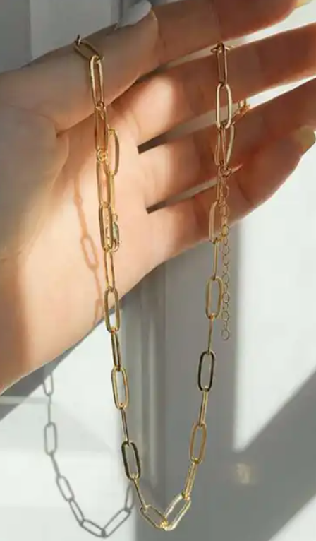 Paperclip Chain Emerald necklace gold plated hypoallergenic  