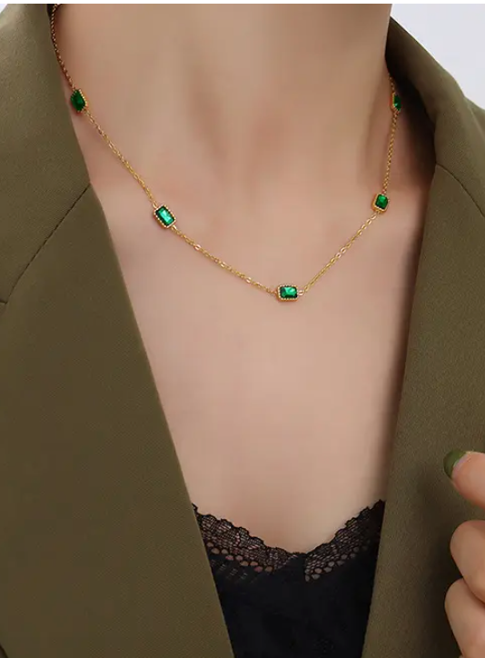 Emerald necklace gold plated hypoallergenic 