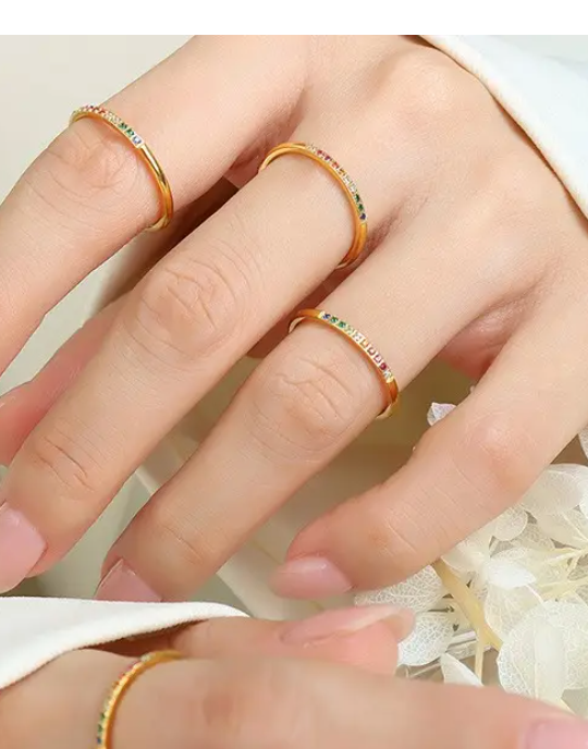 Rainbow stone dainty ring 