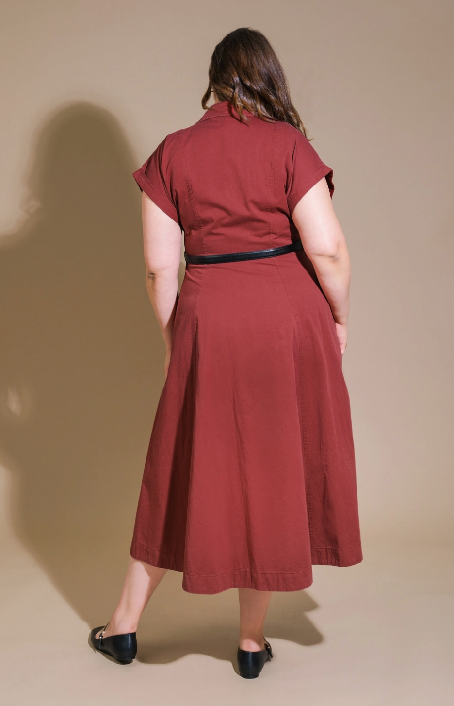 PLus size shirt dress with button front and pockets. 
