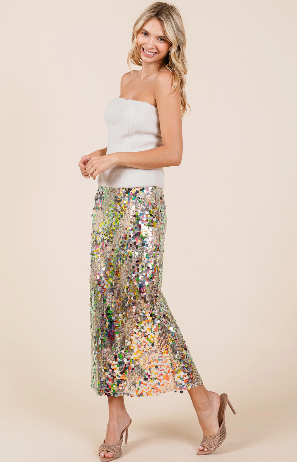 Gold Sequin Midi Skirt