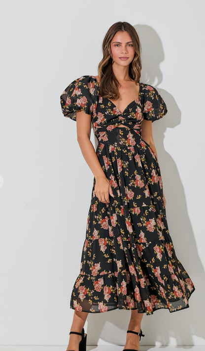 Floral Cutout Midi Dress (S-3X)