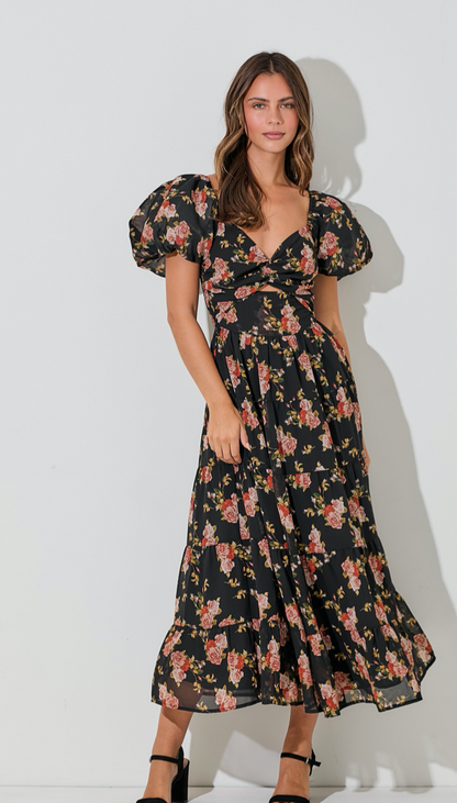 Floral Cutout Midi Dress (S-3X)