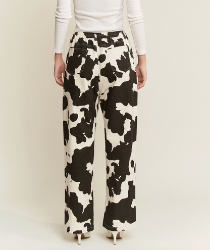Cow Print Wide Leg Jeans (S-3X)