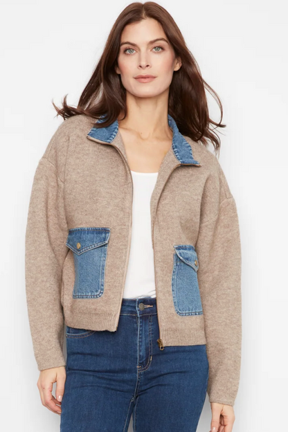 Denim Trim Sweater Jacket (S-XXL)