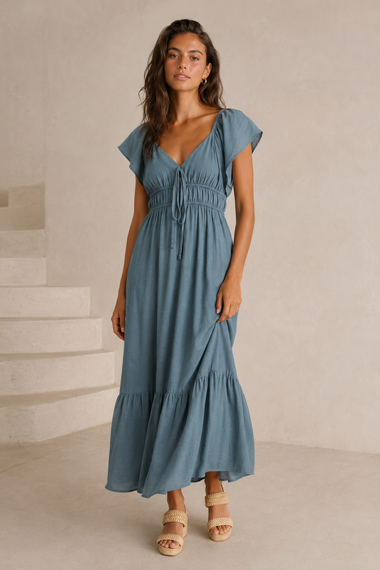 V-neck Tiered Midi Dress