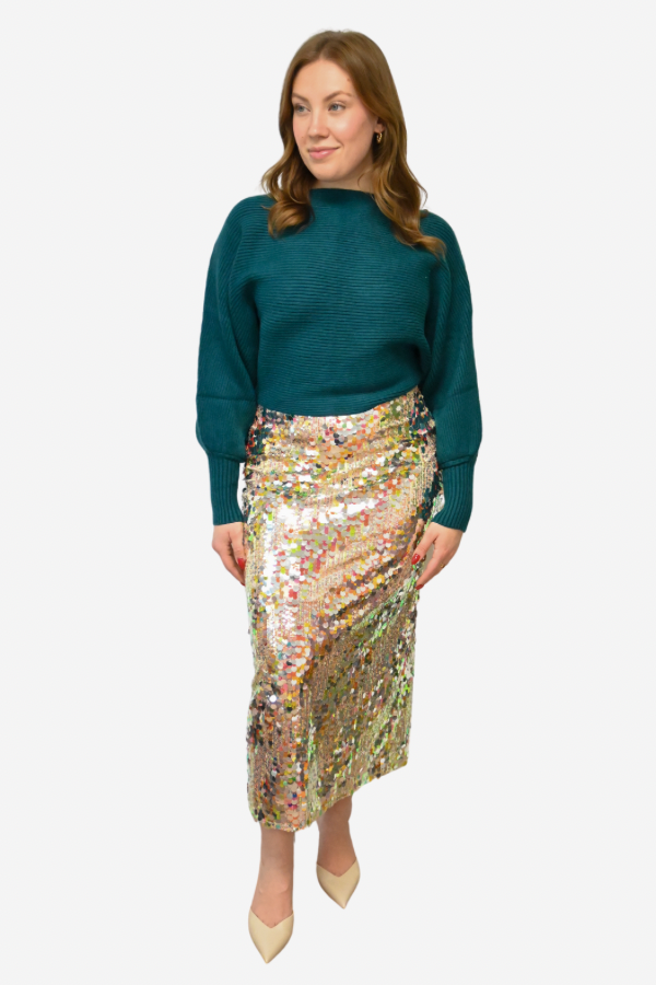 Gold Sequin Midi Skirt