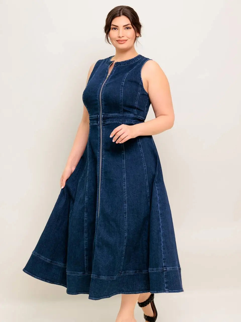 CURVE Denim Zip Midi Dress