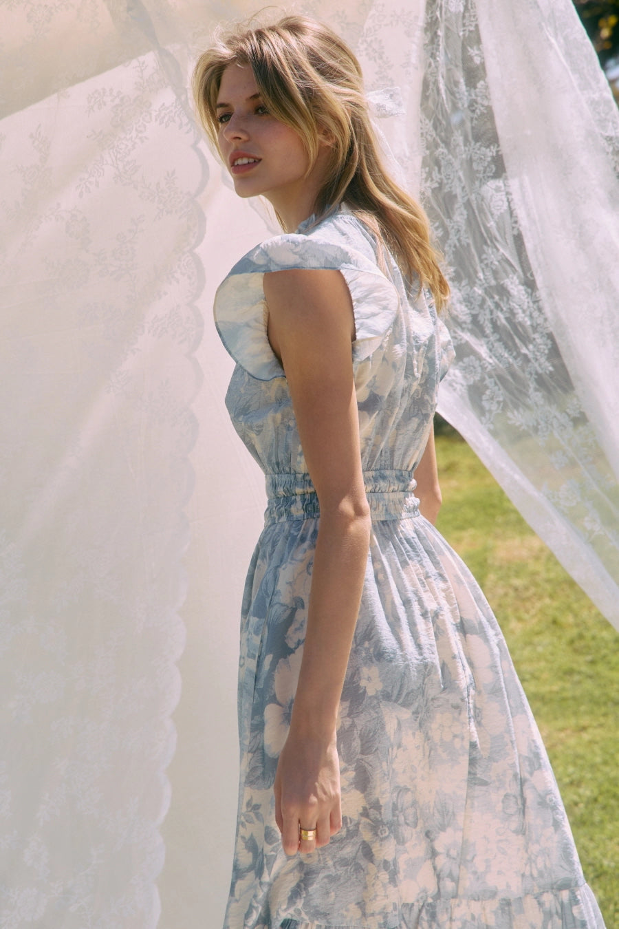 Blue Floral Midi Dress
