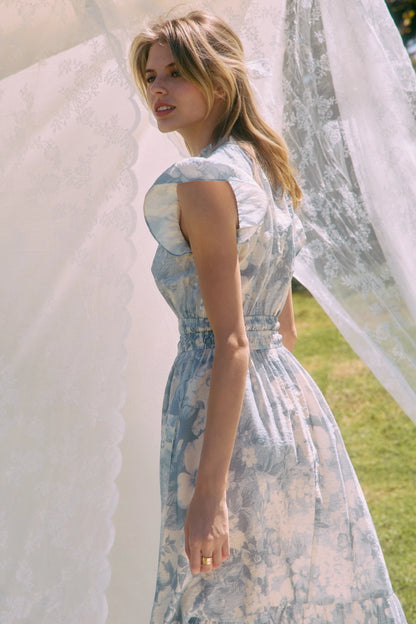 Blue Floral Midi Dress