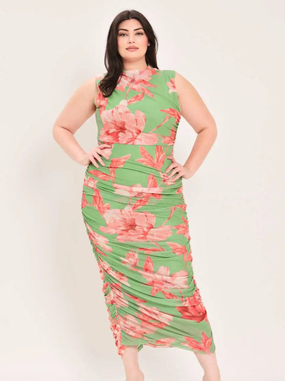 Printed Mesh Bodycon Dress (S-3X)