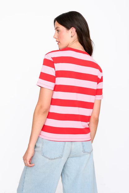 Striped Tee with Flower Applique