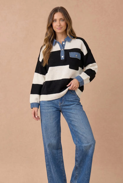 Denim Trim Pullover (S-3X)