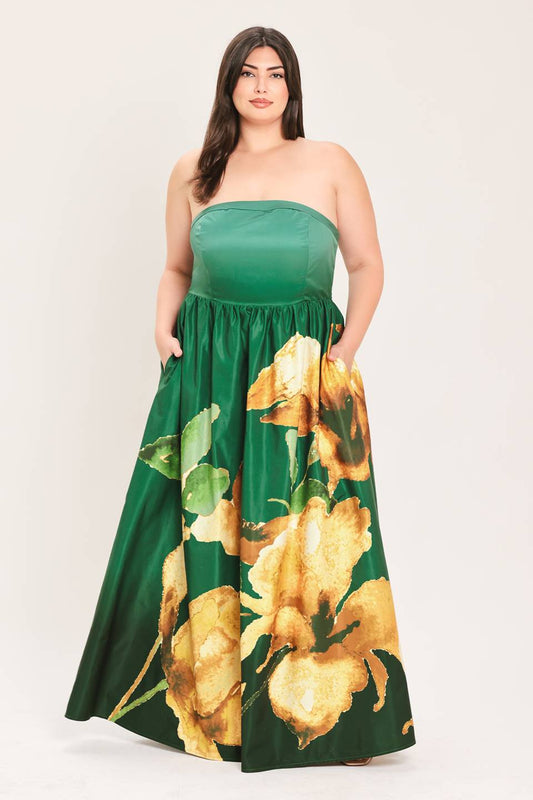 CURVE Floral Strapless Maxi Dress
