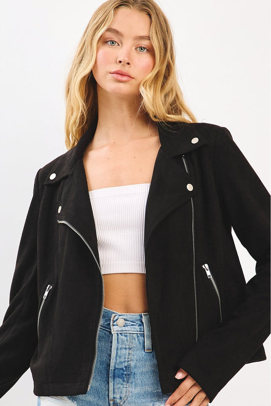 Faux Suede Moto Jacket