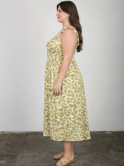 CURVE Leaf Print Midi Dress