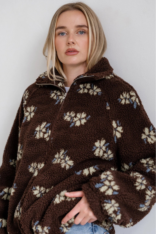 BRUNETTE THE LABEL Floral Sherpa Jacket (XS-2X)