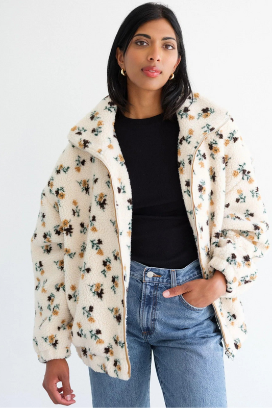Floral Sherpa Jacket (S-3X)