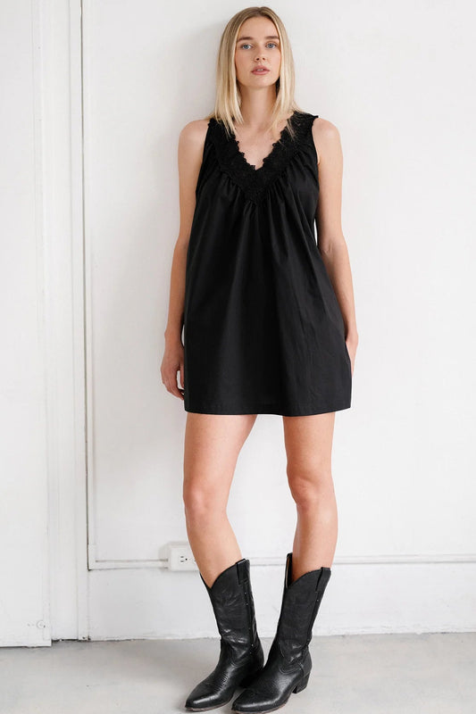 Lace Trim Poplin Mini Dress (S-3X)