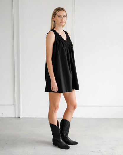 Lace Trim Poplin Mini Dress (S-3X)