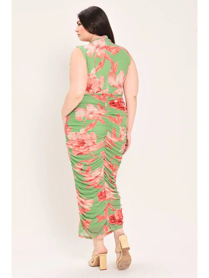 Printed Mesh Bodycon Dress (S-3X)