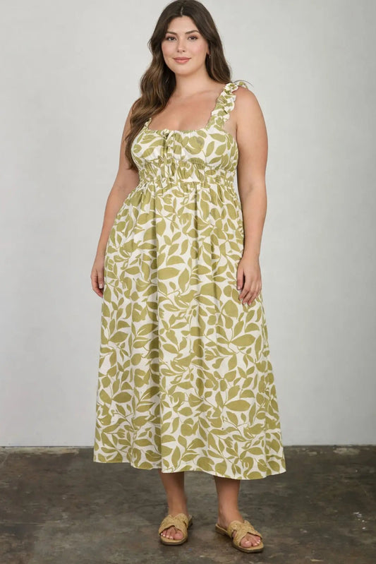 CURVE Leaf Print Midi Dress