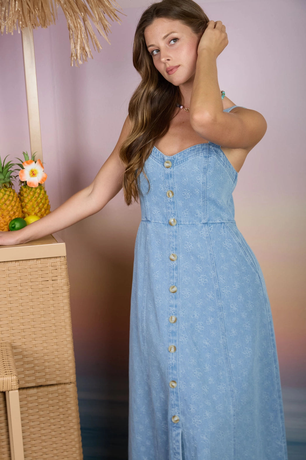 Floral Denim Midi Dress