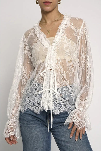 Lace going out top, white lace top.