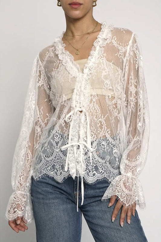 Lace going out top, white lace top.
