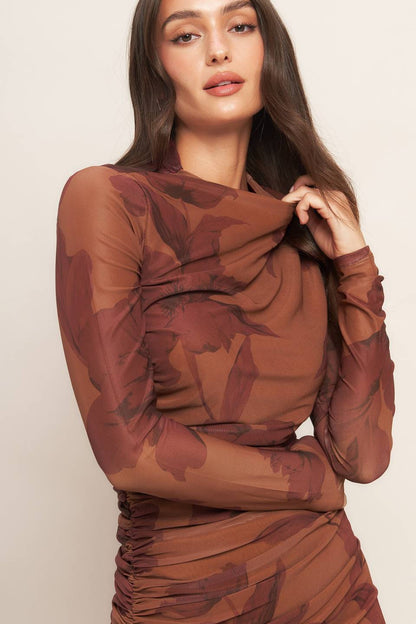 Ruched Floral Midi Dress (S-3X)