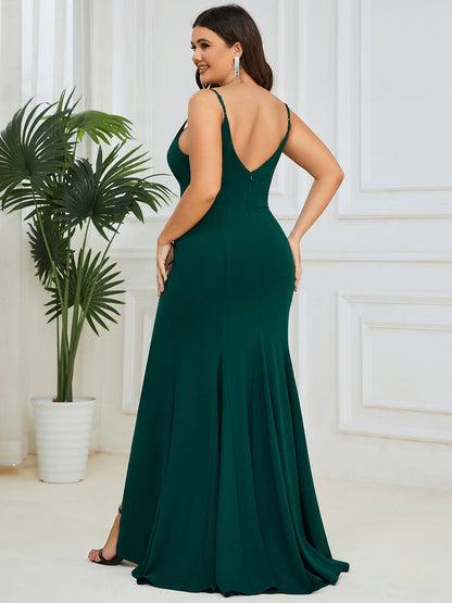 Plus size Emerald green maxi dress with thigh slit