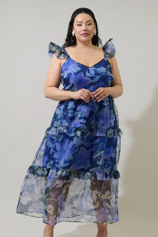 CURVE Organza Floral Midi Dress