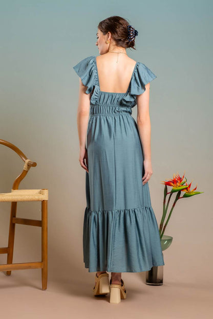 V-neck Tiered Midi Dress