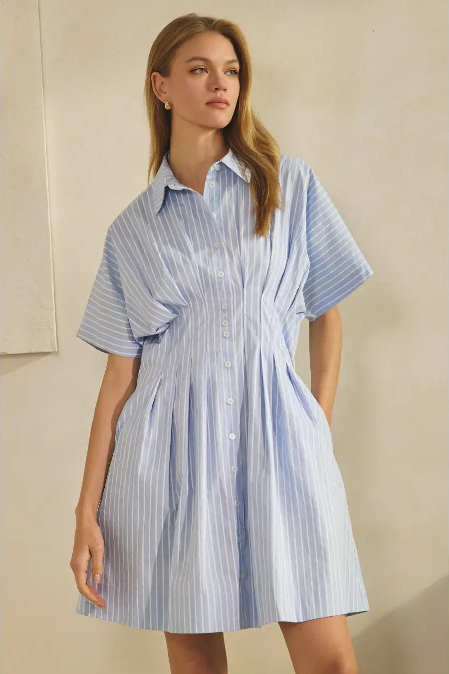 Striped Poplin Mini Dress (S-3X)