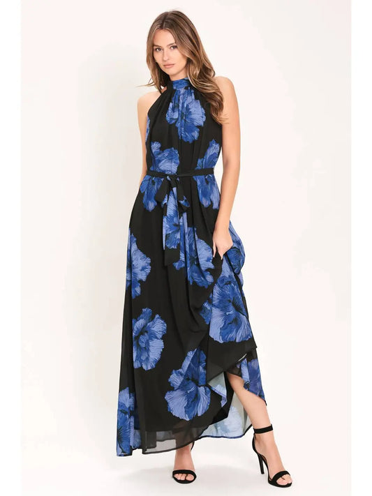 Blue Floral Halter Dress
