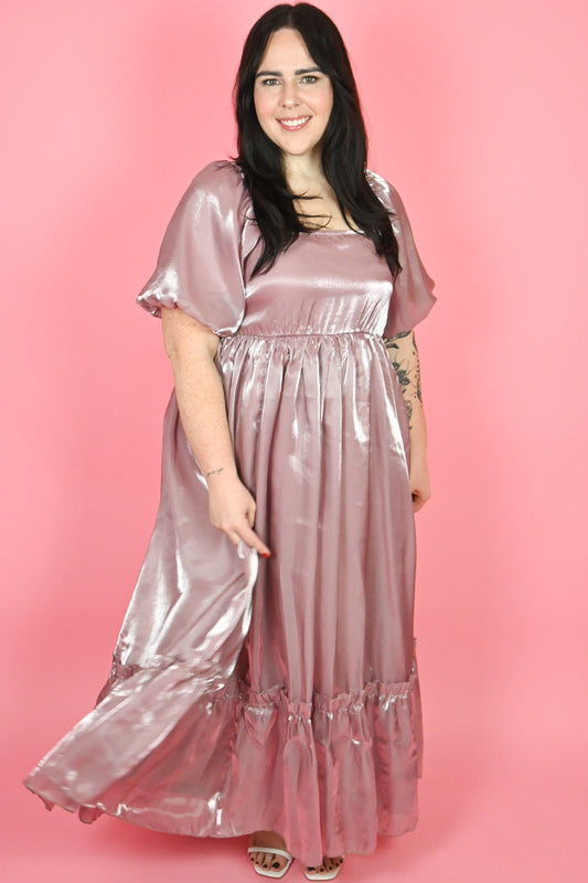 Plus Size Organza Puff Sleeve Babydoll Dress