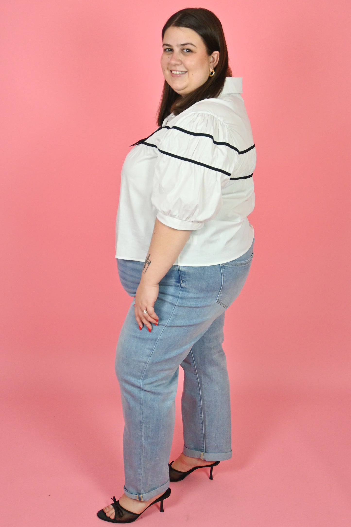 Plus size White shirt with Bow