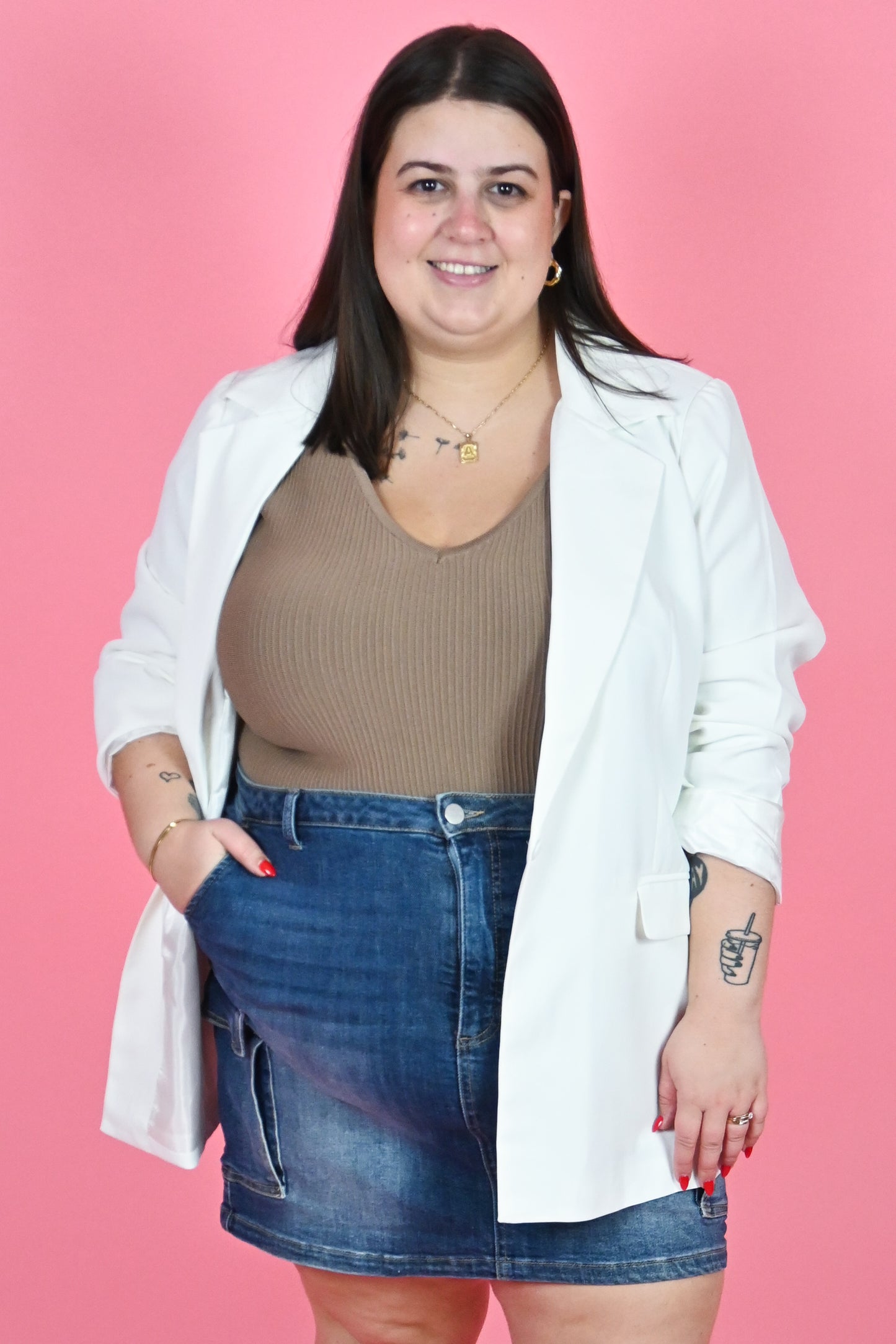 Plus size white blazer