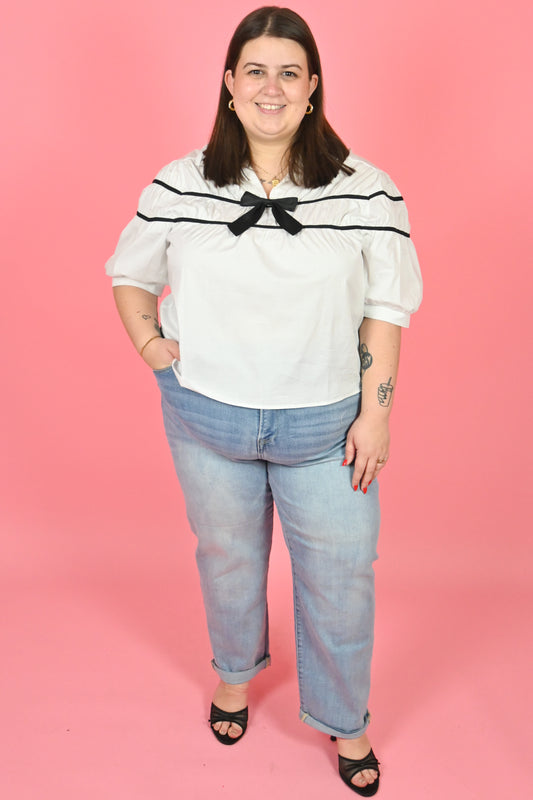Plus size White shirt with Bow