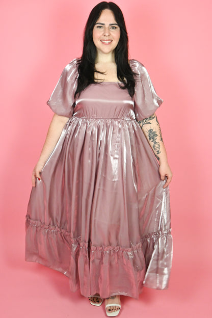 Plus Size Organza Puff Sleeve Babydoll Dress