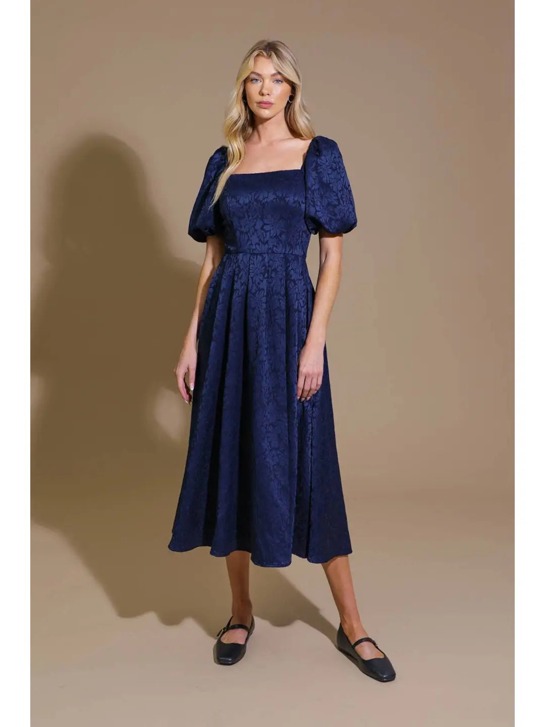 Tonal Floral Fit & Flare Midi Dress