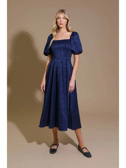 Tonal Floral Fit & Flare Midi Dress