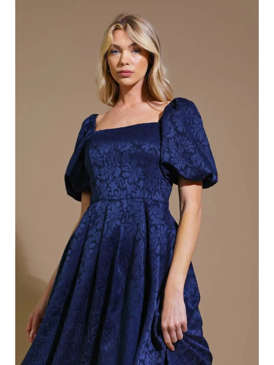 Tonal Floral Fit & Flare Midi Dress