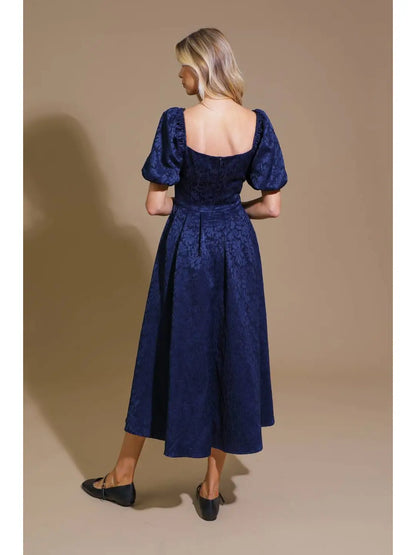 Tonal Floral Fit & Flare Midi Dress
