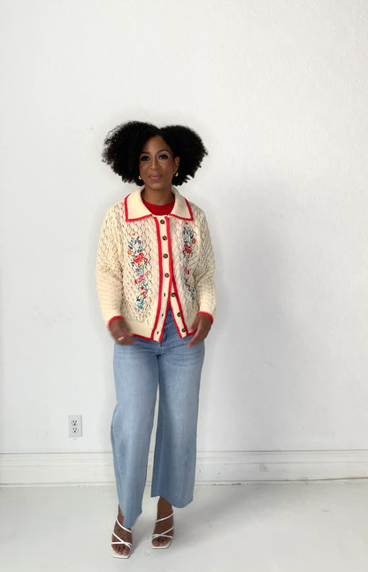 Embroidered Floral Cardigan (S-3X)