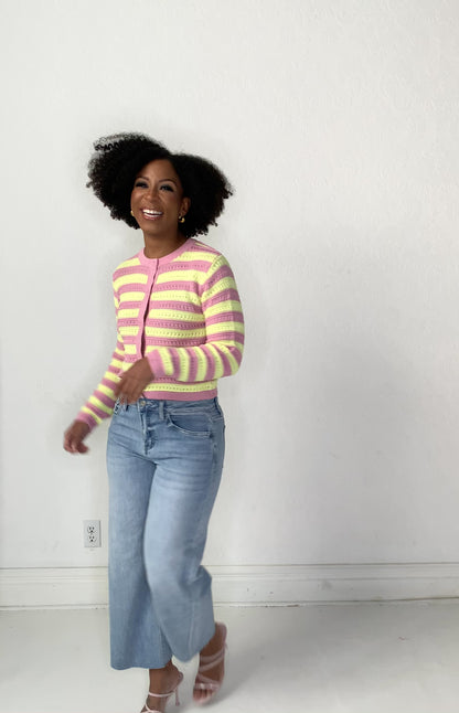Striped Pointelle Cardigan