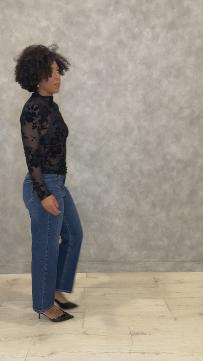 Sheer Floral Velvet Top (S-3X)